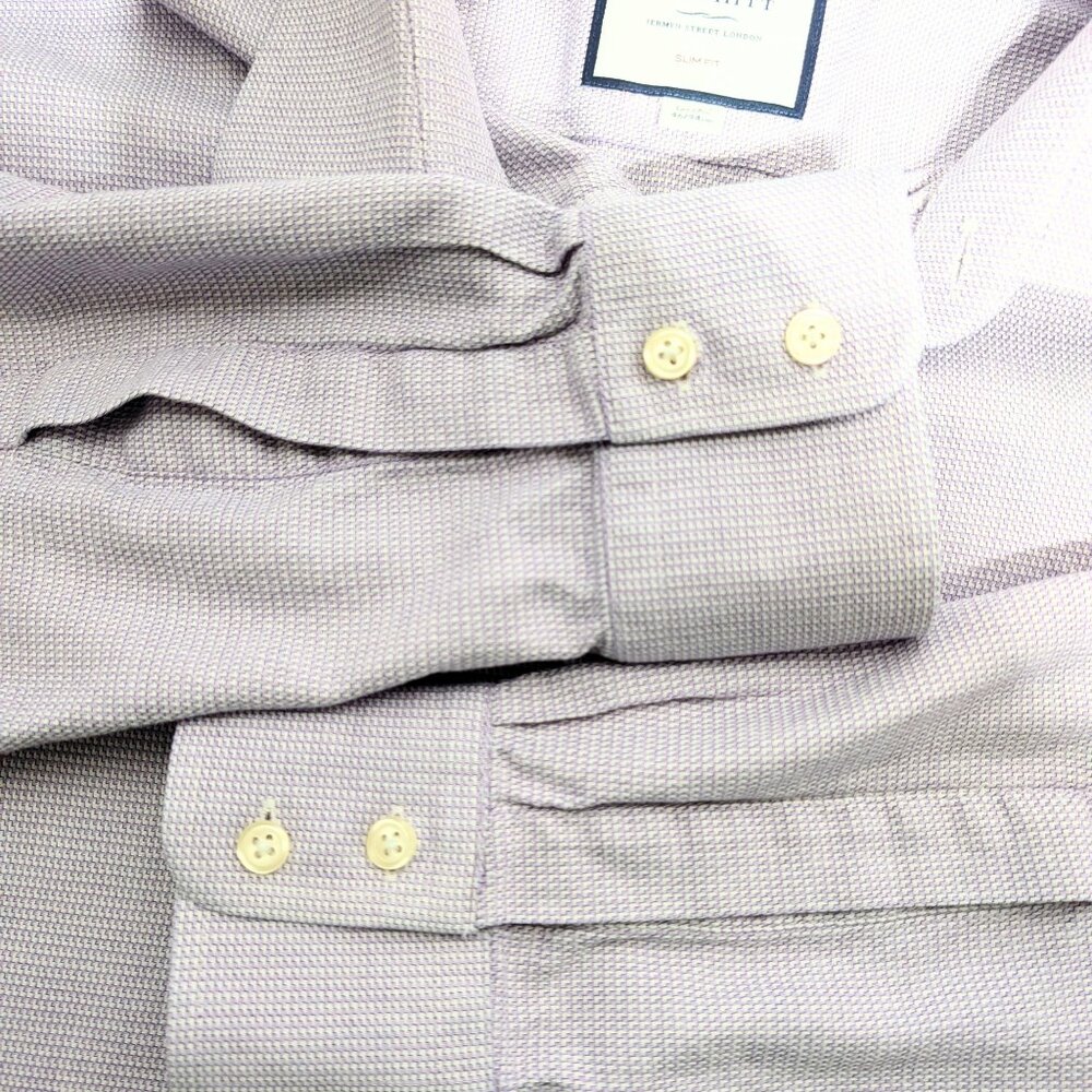 Charles Tyrwhitt Slim Fit Dress Shirt 18 Lilac Textured 100% Cotton L/S - Picture 10 of 10